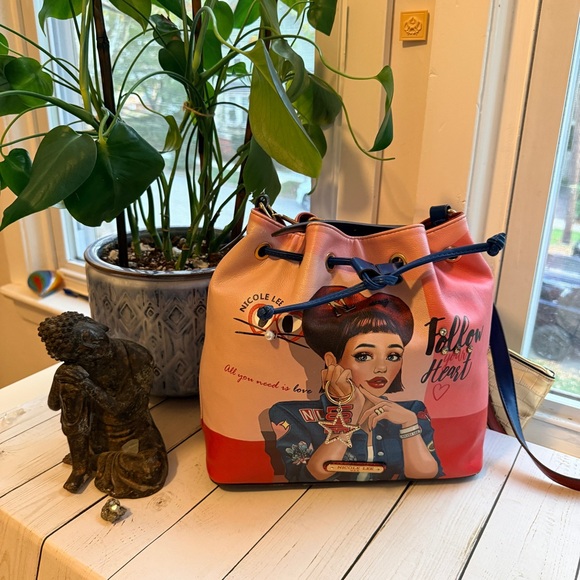 Nicole Lee Handbags - Nicole Lee | Multicolor Artistic Crossbody Bucket Bag with 3-D Embellishments